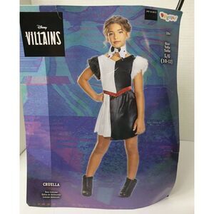 Girls Disney Villains Cruella De Vil Costume Dalmations Style Black & White Lg